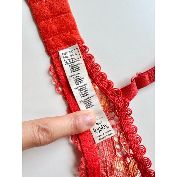 LEJABY Red Yellow Floral Lace Seashell Charm Demi Bra, Size 34C - Picture 9 of 13